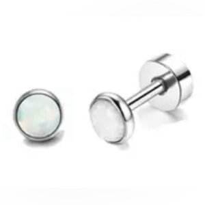NEW!! Tiny Silver Opal Flat Back Stainless Steel Earrings